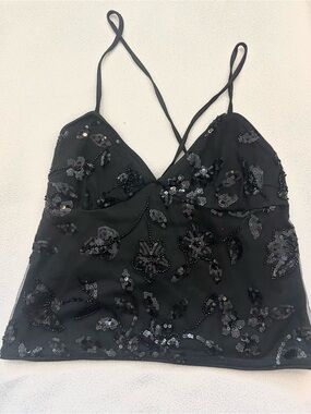 Embellished Black Sequin Floral Cami